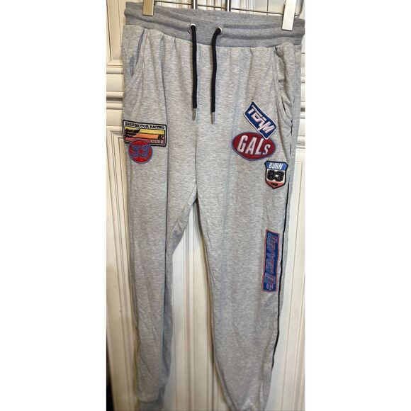 TopShop Women's Gray Patchwork Track Badge Joggers Sweatpants Size 6 - Picture 2 of 11